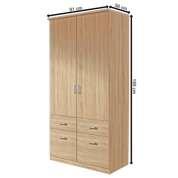 Šatníková skriňa BENETT dub sonoma, 2 dvere, 4 zásuvky 4