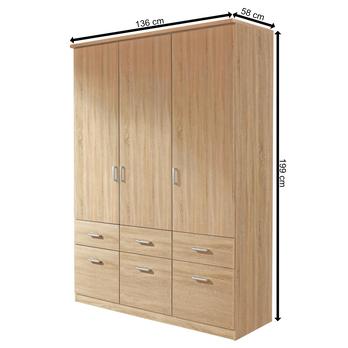 Šatníková skriňa BENETT dub sonoma, 3 dvere, 6 zásuviek 4