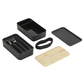 Dóza s príborom BENTO čierna/bambus 2