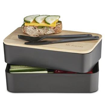 Dóza s príborom BENTO čierna/bambus 1