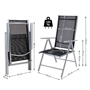 Záhradná stolička BERN 2 strieborná/čierna, sada 2 ks 5