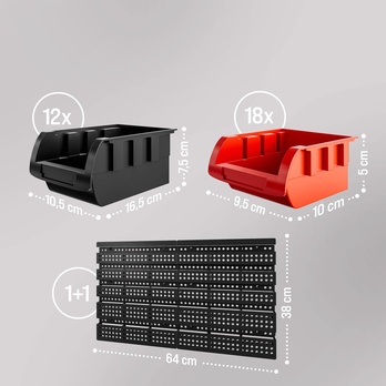 Nástenka na náradie s boxy BIN 1 čierna/červená 7