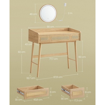 Toaletný stolík so zrkadlom BOHO 3 prírodný dub 5