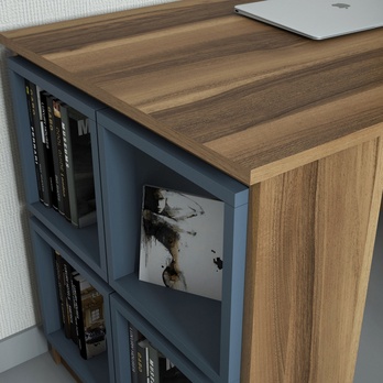 Písací stôl BOX orech/modrá 3