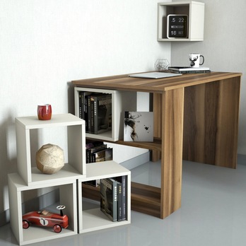 Písací stôl BOX orech/krémová 2