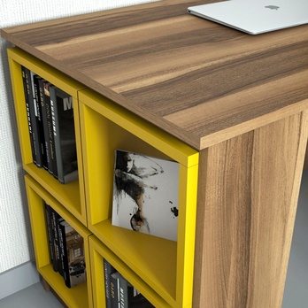 Písací stôl BOX orech/žltá 3