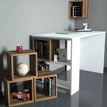 Písací stôl BOX biela/orech 2