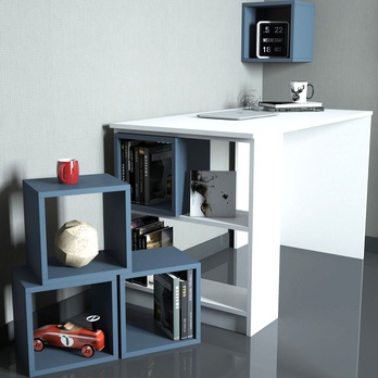 Písací stôl BOX biela/modrá 3