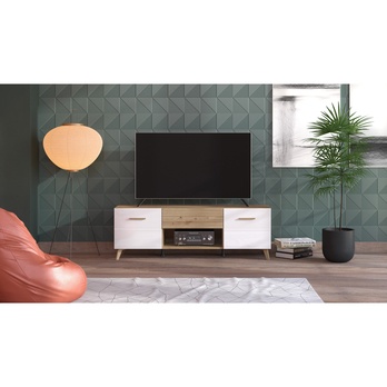 TV komoda BRETAGNA dub artisan/biela vysoký lesk 1