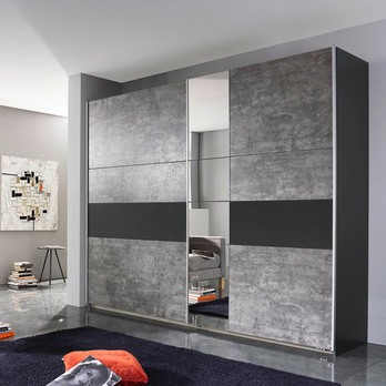 Šatníková skriňa CADENCE II imitácia betónu/tmavosivá, šírka 261 cm 1