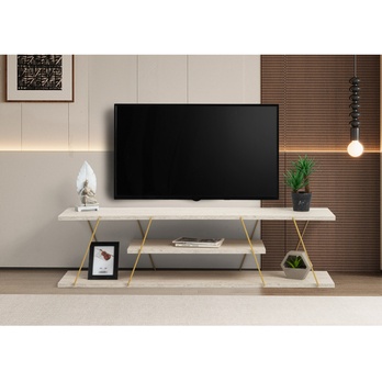 TV stolík  CANAZ béžový mramor/zlatá 4
