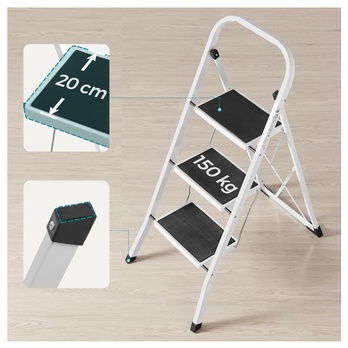 Skladacie schodíky CASA biela/čierna, 3 stupne 4