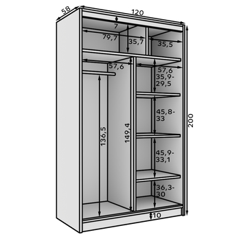 Šatníková skriňa CASTO biela/čierna 4