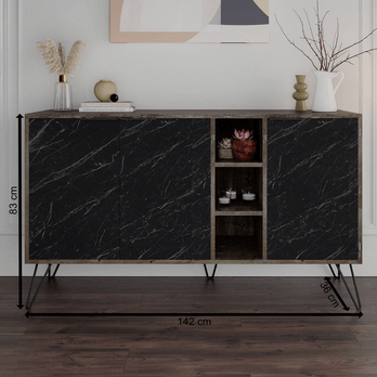 Komoda CLARA tmavé drevo/mramorovo čierna 3