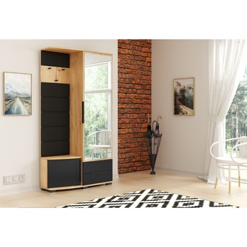 Predsieňová zostava CLEO dub craft/čierna/zrkadlo, pravá 1