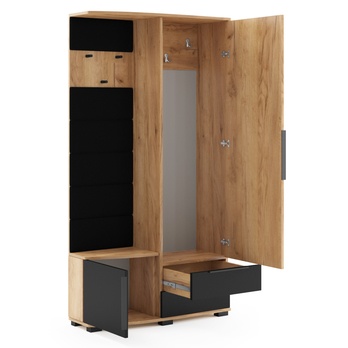 Predsieňová zostava CLEO dub craft/čierna/zrkadlo, pravá 2