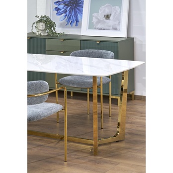 Jedálenský stôl CLIMINTI biely mramor/zlatá 10