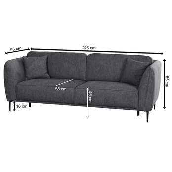 Pohovka COIMBRA 3-sedák, tmavosivá 2