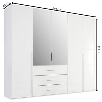 Šatníková skriňa COLIN alpská biela, 5 dverí, 2 zrkadlá 3