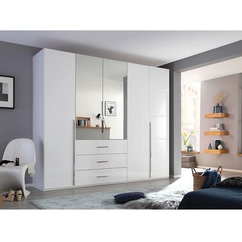 Šatníková skriňa COLIN alpská biela, 5 dverí, 2 zrkadlá 1