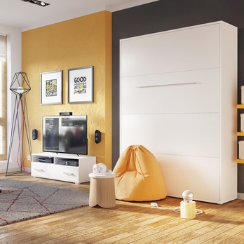 Sklápacia posteľ CONCEPT PRO CP-01 biela matná, 140x200 cm, vertikálna 1