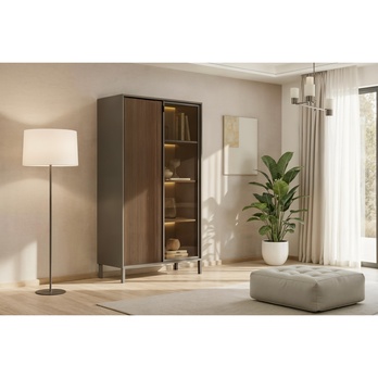 Vitrína CORTINA 2D antracitová/tmavohnedá 5