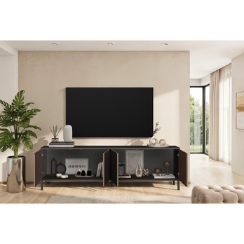 TV komoda CORTINA antracitová/tmavohnedá 4