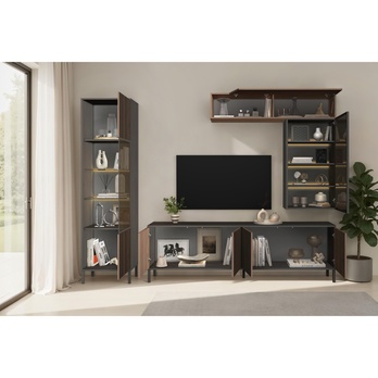 Obývacia stena CORTINA antracitová/tmavohnedá 3