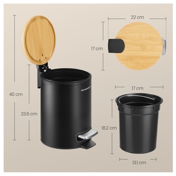 Kúpeľňový kôš DAILE čierna/prírodná, 3 l 4