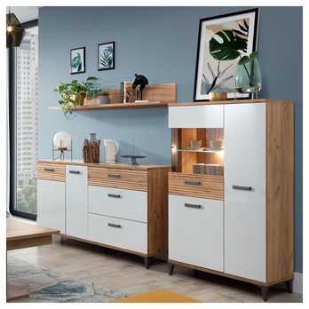 Vitrína DARCY SB6 zlatý remeselný dub/alpská biela lesklá 1