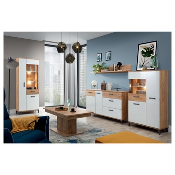 Vitrína DARCY SB7 zlatý remeselný dub/alpská biela lesklá 1