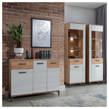 Vitrína DARCY SB8 zlatý remeselný dub/alpská biela lesklá 1