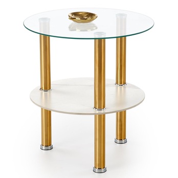 Konferenčný stolík DECOT I priehľadná/biely mramor/zlatá 2