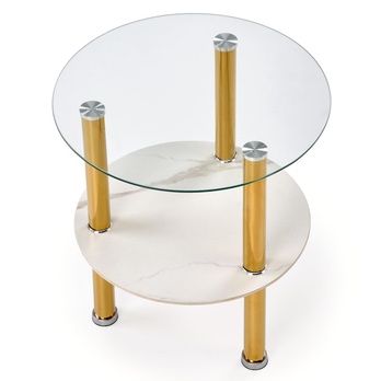 Konferenčný stolík DECOT I priehľadná/biely mramor/zlatá 3