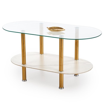 Konferenčný stolík DECOT II priehľadná/biely mramor/zlatá 1