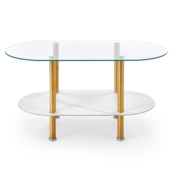 Konferenčný stolík DECOT II priehľadná/biely mramor/zlatá 2