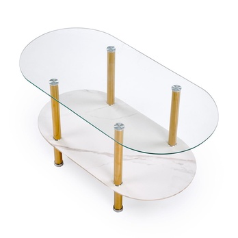 Konferenčný stolík DECOT II priehľadná/biely mramor/zlatá 4