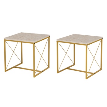 Konferenčný stolík DEFNE travertín/zlatá, sada 3 ks 3