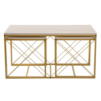 Konferenčný stolík DEFNE travertín/zlatá, sada 3 ks 4