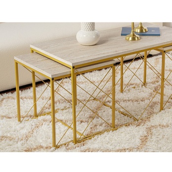 Konferenčný stolík DEFNE travertín/zlatá, sada 3 ks 10