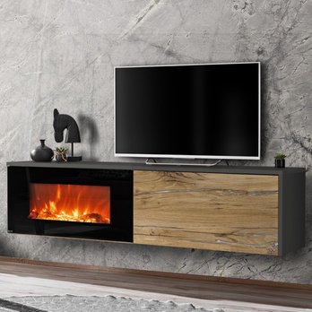 Závesná skrinka s elektrickým krbom DELLOS VI dub/antracitová 1