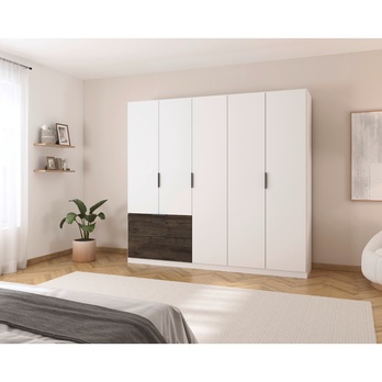 Šatníková skriňa DOKA II alpská biela/dub atlantic tmavý 1