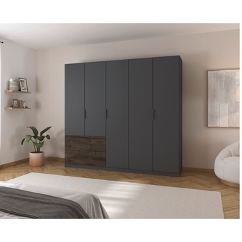 Šatníková skriňa DOKA II sivá/dub atlantic tmavý 1