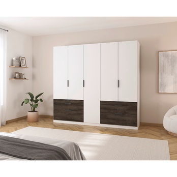 Šatníková skriňa DOKA V alpská biela/dub atlantic tmavý 1