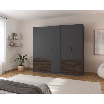 Šatníková skriňa DOKA V sivá/dub atlantic tmavý 1