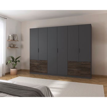 Šatníková skriňa DOKA VI sivá/dub atlantic tmavý 1