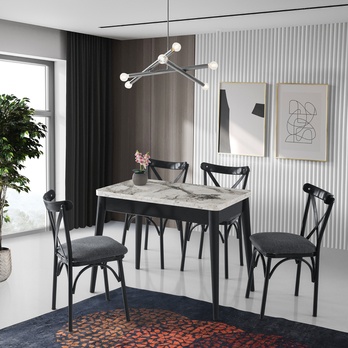 Jedálenský stôl DOLUNAY biely mramor/čierna 1