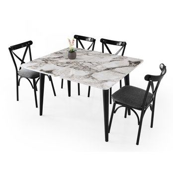 Jedálenský stôl DOLUNAY biely mramor/čierna 5