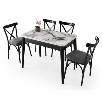 Jedálenský stôl DOLUNAY biely mramor/čierna 6