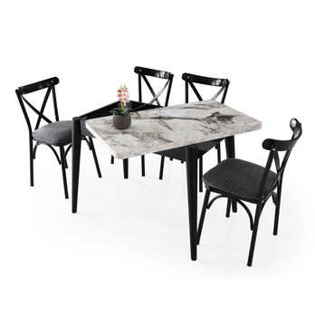 Jedálenský stôl DOLUNAY biely mramor/čierna 7